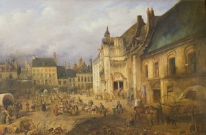 ホテルドヴィル広場の眺め、サントメール、1832 作： Charles Goureau